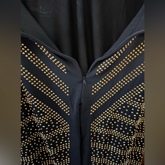 NO BRAND SHOWN, size XL, navy blue with gold studs, halter, maxi dress. - Picture 4 of 7